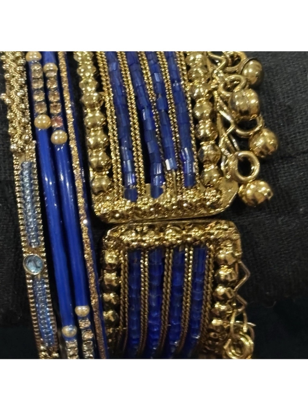 Gold & Royal Blue Beaded Multi-Strand Bracelet set Women Jewelry - Picture 4 of 8